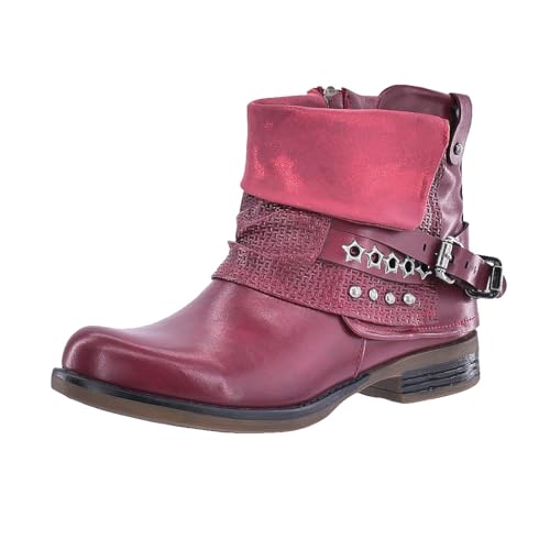 Elara Botines Mujer Botas de Estilo Motero Remaches Chunkyrayan 344 Burgundy-38