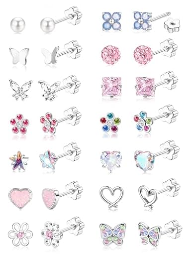 MILACOLATO 14 Pares Pendientes Mujer Plata Pendientes Hipoalergénicos Acero Inoxidable Mujer Niñas Pendiente con Espalda Tuerca Plana con Rosca Regalo de Joyería Multicolor Rosa-Flower | Ya disponible en tu tienda friki favorita! En mundofriki.es!