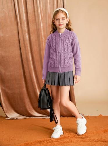Image of GRACE KARIN Girls Knit Cardigan Sweater Zip Long Sleeve Kids School Uniform Fall Jacket Size 6-14