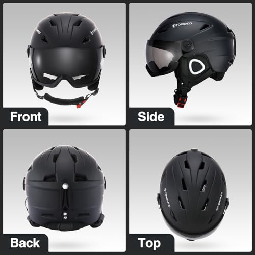 TOMSHOO Skihelm, Snowboard Helm mit Visier & Ohrenschützer, Belüftungsöffnungen, Strapazierfähig, Warm & Atmungsaktiv, Ski Helmet für Herren Damen