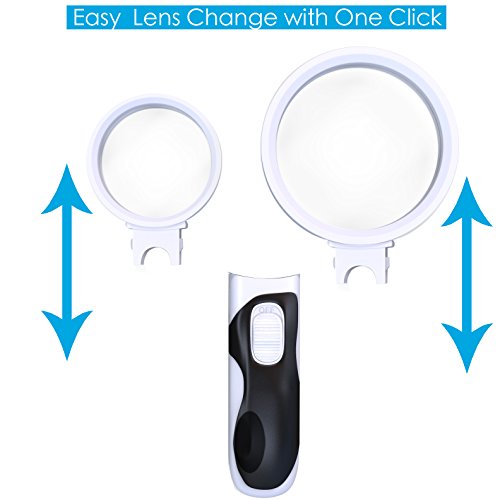 MagniPros Magnifying Glass with Bright LED Lights and 10X + 5X Illuminated 2 Interchangeable Lenses Ideal for Seniors, Maps, Macular Degeneration, Jewelry, Watch & Computer Repair - Thumbnail 6