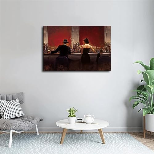 Of Men and Women Drinking In A Bar Cigar Posters Canvas Print Wall Art Modern Picture Home Bedroom Living Room Foyer Aesthetic Decor Gifts (24×36inch- Framed) - Image 3
