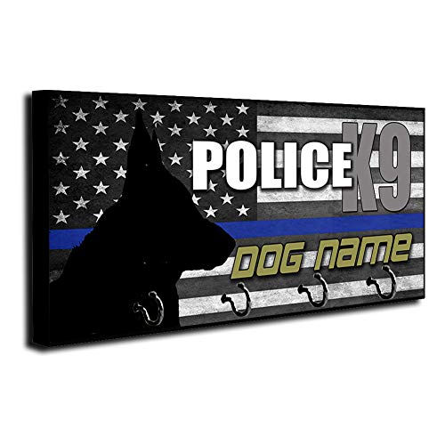 Brotherhood Thin Blue Line American Flag Personalized Police K9 Dog Name Key Holder Organizer Wall Mount Rack for Holders The Home Keys Ring Decorative Hangers Decor Hook Hanger