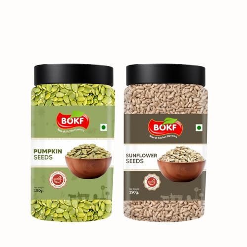 Image of BOKF Pumpkin Seeds + Sunflower Seeds Combo Pack | 100% Natural & Raw Superfoods | Rich in Protein, Fiber & Healthy Fats | Healthy Snacking & Weight Management Seeds (300g)