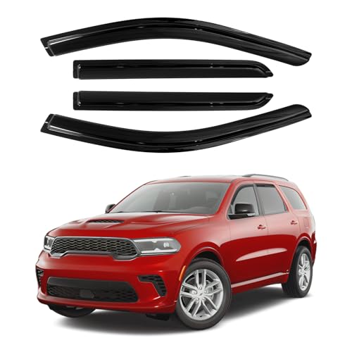 Image of Canvcle Durango Rain Guards - Window Visors for Dodge Durango 2011-2025 2026, Outside-Mount Tape-On Side Window Wind Deflectors for Durango Accessories, Vent Visors Shades Rainproof Black 4PCS