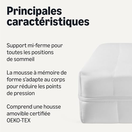 Matelas mousse mémoire 120x200 H3 housse zip Amazon Basics