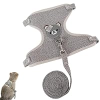 Jushion Hasengeschirr Mit Leine,120cm, Verstellbare Leine für Kaninchen,Verstellbare Katzengeschirr Kaninchen Geschirr Hasenleine Zwergkaninchen (Grau, S (1-3Kg))