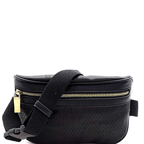 Perforated Lightweight Medium Fashion Vegan Leather Fanny Pack Sling Waist Bag