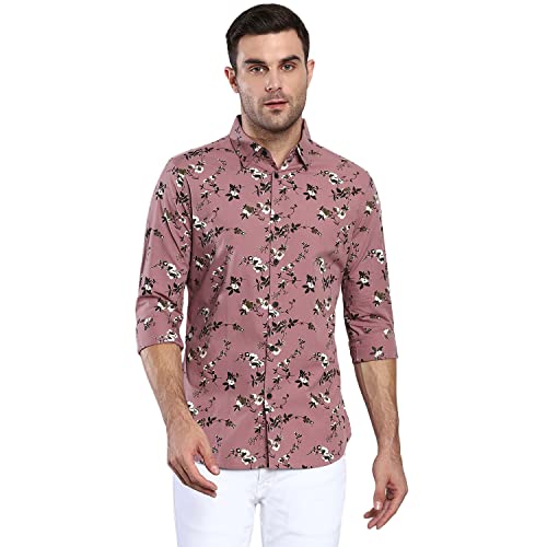 Image of Dennis Lingo Men's Floral Dusty Slim Fit Cotton Casual Shirt with Spread Collar & Full Sleeves