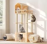 Homiflex Wood Cat Tree with 2 Tunnels, 61''H Cat Tower for...