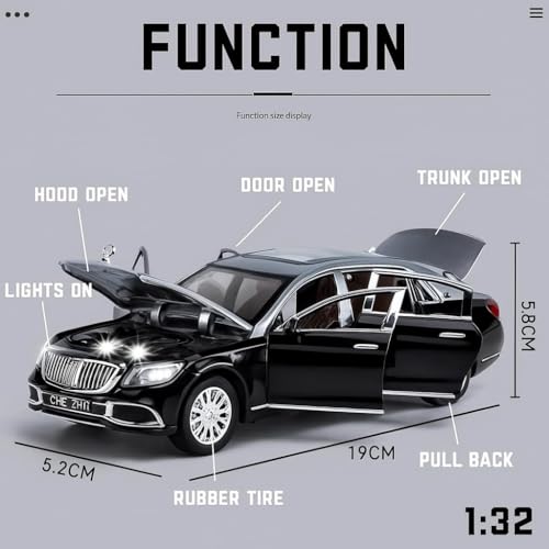 Image of Invite 1:32 Scale Benz Maybach S600 | Diecast Model Alloy Metal Pull Back Toy car for Kids with Openable Doors & Light, Music Toy Vehicle for Kids | Toys & Gift 【Colors as Per Stock】