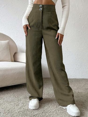 Image of Women's Wide Leg Bottomwear with Pocket || Corduroy Mid Rise Loose & Relaxed Fit Casual Korean Baggy Trousers for Woman Elegant Workwear for Office, College & Events