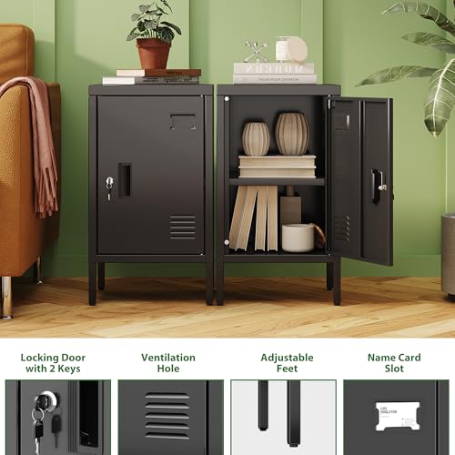 Image of Aobabo 24.4 inch H Metal Locker Storage Cabinet with Lock,1 Doors Storage Cabinet with Adjustable Leveling Foot and Adjustable Shelves, Lockers for Home, Office, Assembly Required, Black