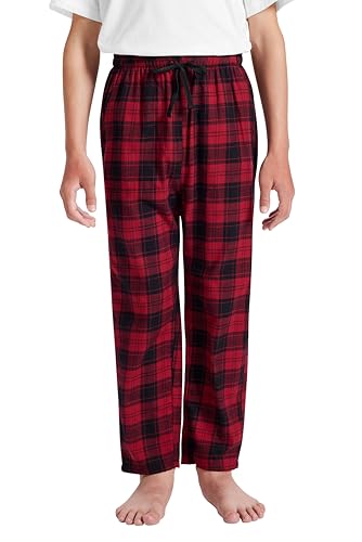 MoFiz Pantalones de Pijama Niños Largos Algodón a Cuadros Cintura Elástica Cálidos Niñas Pants con 2 Bolsillos No.YZ58 Talla M(140-152)