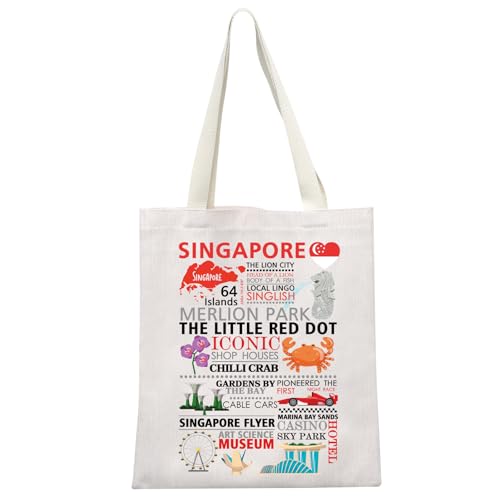 MEIKIUP Singapore Travel Gift Singapore Iconic Lion Souvenir Tote Bag Singaporean Culture Food Shoulder Bag (singapore Tote Bag)