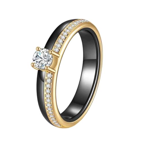 Bague Feng Shui céramique alliance mariage unisexe 4mm strass cristal solitaire