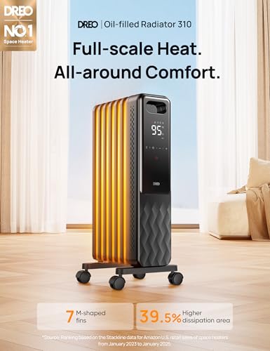 Image of DREO Oil Filled Radiator, Electric Radiant Heaters for indoor use Large Room with Remote Control, Child Lock, 4 Modes, Overheat & Tip-Over Protection, 24h Timer, Digital Thermostat, Quiet, 1500W
