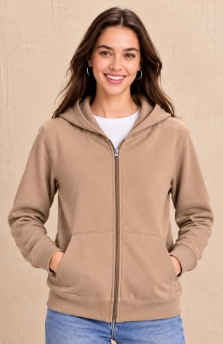 Image of SANE ORIGINALS Women's Cotton Blend Fleece Zip Up Hoodie Sweatshirt, Warm Winter Full Zip Jacket with Kangaroo Pockets