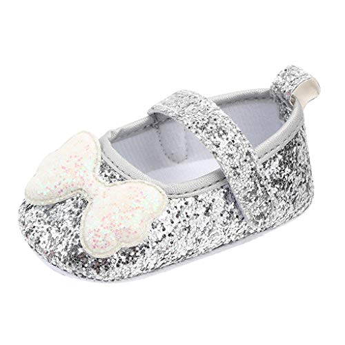 Kids Girls Indoor Dress Shoes Princess Bow-Knot Soft-Soled Walking Shoes Sequins Adhesive Tape Flat Casual Shoes