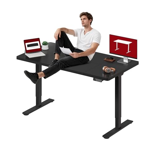 Image of SANODESK Dual Motor Electric Standing Desk 63 x 28 Inches, Height Adjustable Sit Stand Desk with Large Splice Board for Home Office, Computer Workstation, Study & Gaming, Black Frame /Black Top