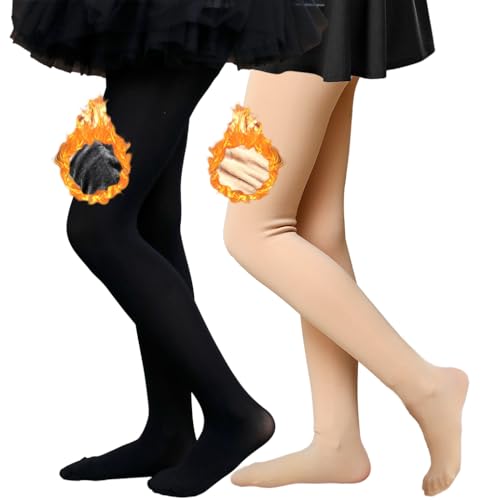 2 Pairs Girls' Fleece Lined Tights High Waist Thick Winter Warm Leggings for Kids