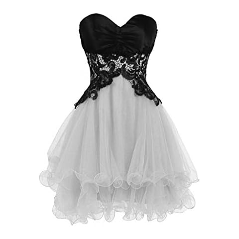 Lemai Tulle Black Lace Short Formal Prom Dresses Cocktail Gowns Homecoming - Silver Cover