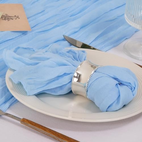 Image of MLMC 10 Pack Light Blue Cheesecloth Napkins Bulk Washable Cloth Napkins Set of 10 21 inchx21 inch Rustic Boho Baby Blue Gauze Dinner Table Napkins for Baby Shower Birthday Wedding Reception Decor