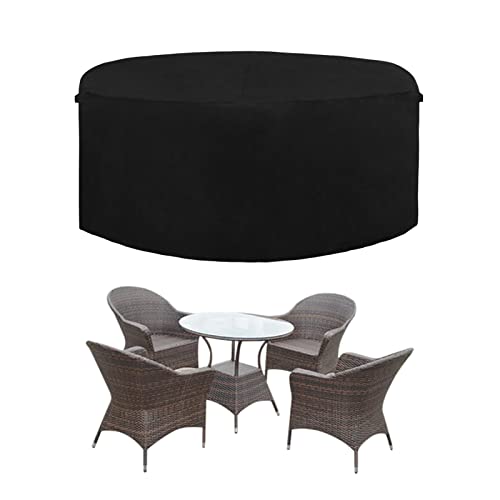 Easy-Going 600D Heavy Duty Round Patio Furniture Set Cover, Waterproof Outdoor Table and Chair Set Cover, (62"DIAx 28"H, Black)