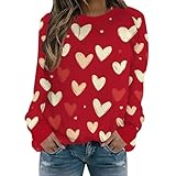 sweat long femme 2026 Sweatshirt Femme sans Capuche Saint Valentin Manches Longues Sweat Pull Col Rond Couleur Unie Sweater Haut Streetwear Oversize Vetement pour Printemps Automne Hiver Veste Ample Casual Sport