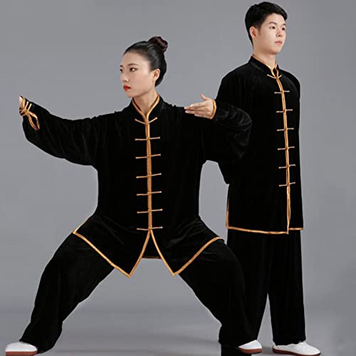 Tai Chi Uniform, Thicken and Keep Warm in Autumn and Winter Unisex Tai Chi Chuan Performance Wear Traditional Tai Chi Exercise Yoga Suit Wing Chun Kung Fu Clothing(Size:L,Color:Black2)