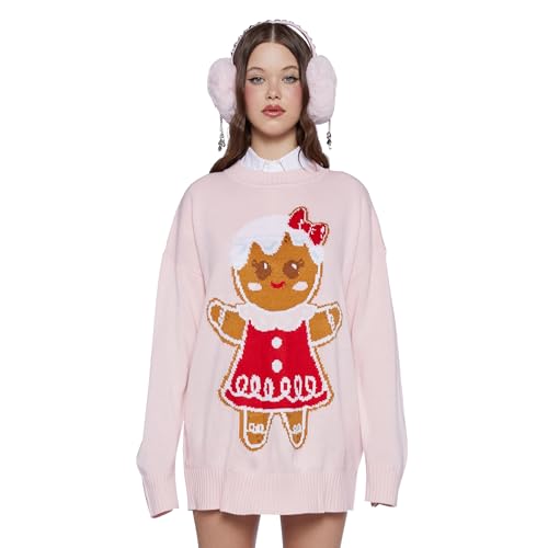 Dolls Kill Family Fables Oversized Sweater - Gingerbread Girl Graphic Knit Holiday Pullover