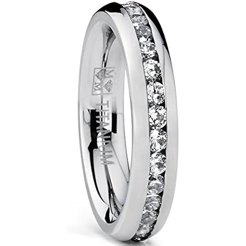 4MM High Polish Ladies Eternity Titanium Ring Wedding Band with Cubic Zirconia CZ Size 10 Cover