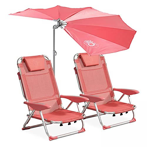 Oviala Lot 2 fauteuils clic clac et 1 Parasol Polyester Rose Cover
