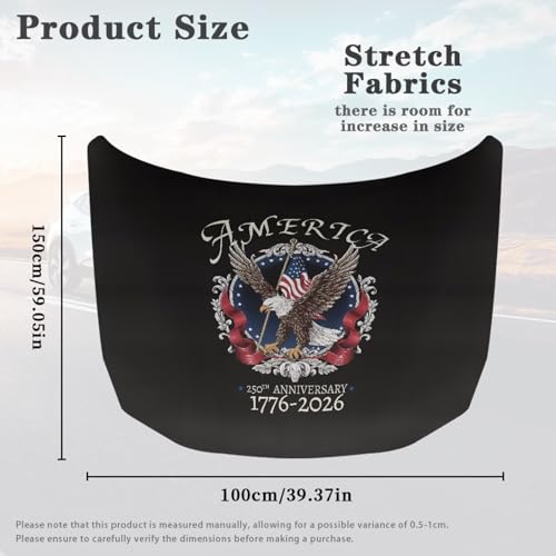 Image of Qiyupavt USA 250th Birthday and Bald Eagle Car Hood Cover Stretch Fabric Car Hood Protector Removable Car Hood Accessories Suitable Most Automotive Sedans Pickup Trucks