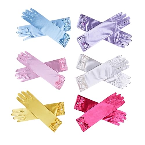 FRCOLOR 6pairs Bow Satin Gloves for Boys and Girls Elegant Dress Accessory for Weddings Parties and Lightweight and Comfortable Flower Girl Gloves