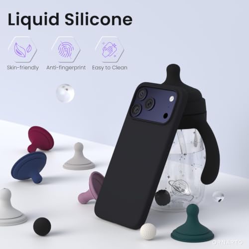 Image of ORNARTO Compatible with iPhone 17 Pro Max Case 6.9 inch, Slim Liquid Silicone 3 Layers Soft Gel Rubber Shockproof Protective Cover with Anti-Scratch Microfiber Lining-Black