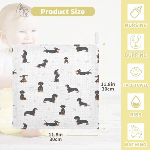 Image of vvfelixl Baby Cotton Washcloths Black Dachshund Infants Bath Towel for Unisex Face Towels for Newborn, Natural Baby Wipes Delicate Skin, 11.8 X 11.8 inch, one sizex3