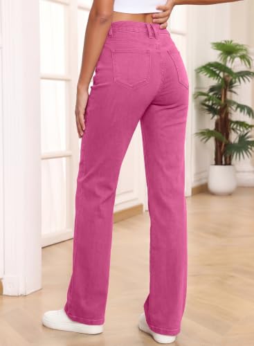 Image of Sidefeel Women's Wide Leg Jeans High Waisted Tummy Control Stretchy Straight Leg Elastic Waist Trendy Denim Pants