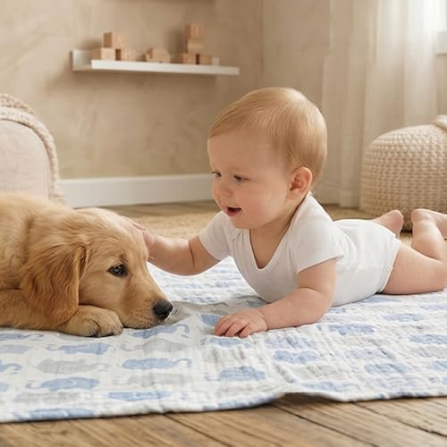 Image of GLLQUEN BABY Muslin Swaddle Blankets for Newborn Boys, Large 40''x38'' | 3Pk, 100% cotton, ultra soft and breathable, gentle on sensitive newborn skin, Multi-use as swaddle wrap, receiving blankets