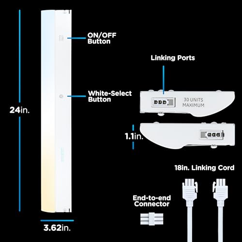Image of Enbrighten 24 Inch Hardwired Under Cabinet Light with 5 Color Temperatures | Dimmable 1620 Lumens, Soft White to Daylight Lighting, Linkable Under Cabinet Lighting for Kitchen, ETL Listed