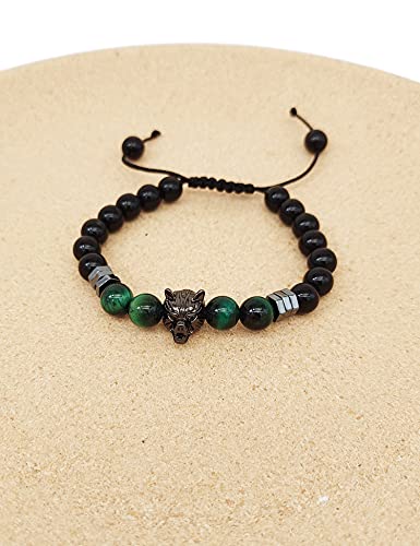 Pulsera Vikinga con Cabeza de Lobo de Cuentas de Piedra para Hombre miniatura 2