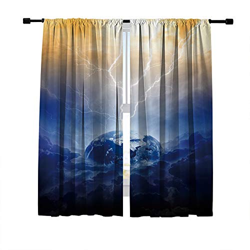 Misscc Decorative Blackout Curtains,Big Lightning Hits Planet Earth in Dark Dramatic Sky,Light Blocking Draperies Window Curtains for Bedroom Living Room Kitchen Cafe,2 Window Panels Set
