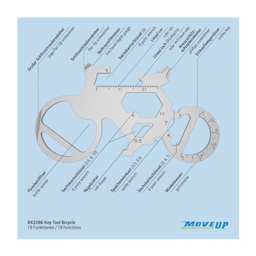 Geschenkartikel: ROMINOX Key Tool Bicycle, 19 Funktionen, Schlüsselanhänger Fahrrad, Mountainbike, Gravel Bike, Edelstahl Multitool, Multifunktionswerkzeug, Kleinigkeit für Adventskalender