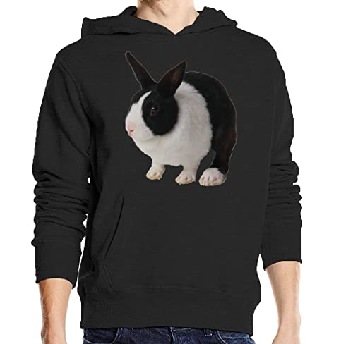 Sweat à capuche lapin noir et blanc unisexe en coton confortable