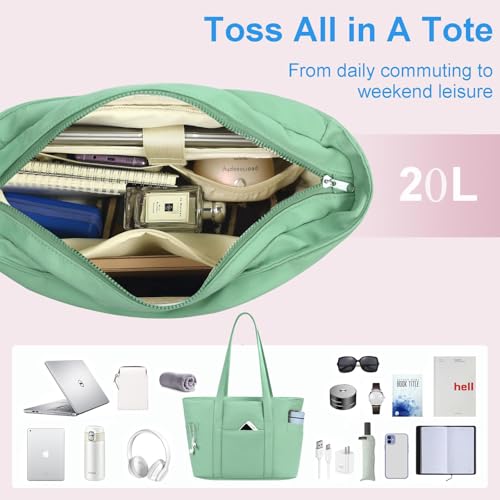 Image of CTWWFS Large Tote Bag for Women with Zipper, Nylon Lightweight Work Tote with 15.6 inch Laptop Sleeve, Nurse Bag for Work College