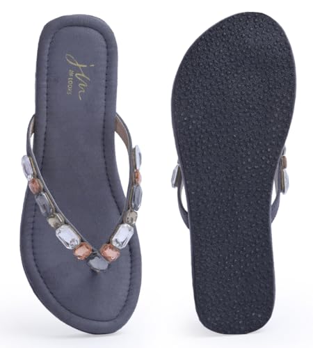 Image of JM LOOKS Women's Rhinestone Sandals High | Low Platform T-Strap Jewel Sandals High Wedge Flip Flops Sandal Summer Beach Sandal