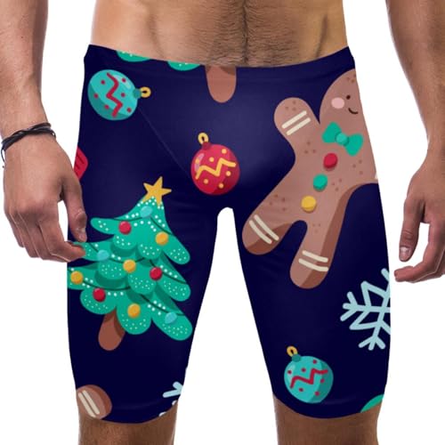 Bañador largo de natación morado con estampado de árbol de Navidad para hombre