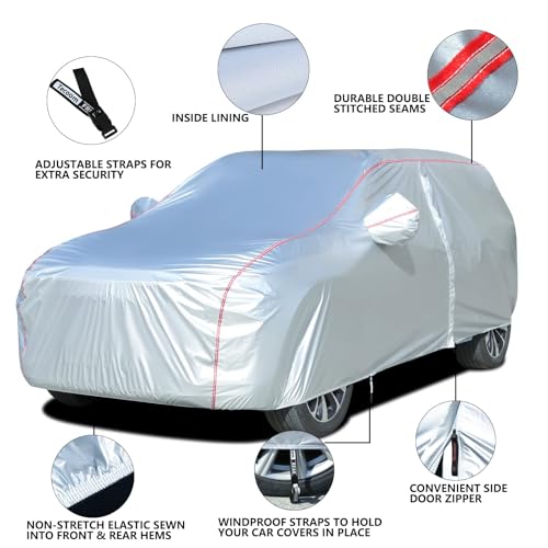 Tecoom Hard Shell Zipper Design Waterproof UV-Proof Windproof Car Cover for All Weather Indoor Outdoor Fit 206-215 Inches Full-Size SUV/Van