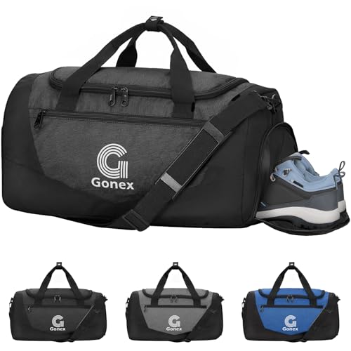 Image of Gonex Gym Duffel Bag 18 inch with Shoe Compartment Wet Pocket, Large Capacity Sports Duffle Bag for Men Women, Workout & Travel Bag with Multiple Pockets, Black, Small (30L)