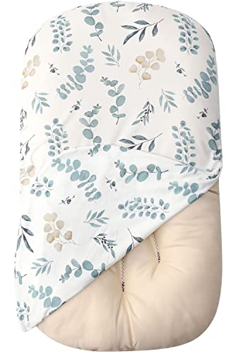Image of CHUNGEL Baby Lounger Cover for Newborn, Eucalyptus Print, Removable Slipcover, Snugly Fit, Light Green and Blue, Machine Wash, Water Resistant, Sofa, Bed